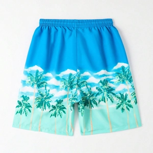 Badeshorts für Jungen mit Farbverlauf und 3D-Druck von tropischen Palmen