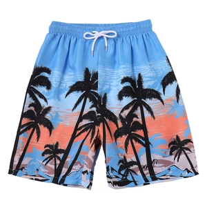 Short de bain enfant à séchage rapide avec imprimé cocotiers tropicaux et cordon de serrage