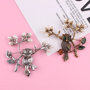 Broche Hibou Vintage Sur Branche Avec Alliage Strass Künstliche Perles Imitation Feuille Émail Pour Hommes Femmes Bijoux De Mode Broche