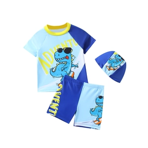 Costume da bagno 3 pezzi per bambino con stampa di dinosauro e cuffia da nuoto coordinata