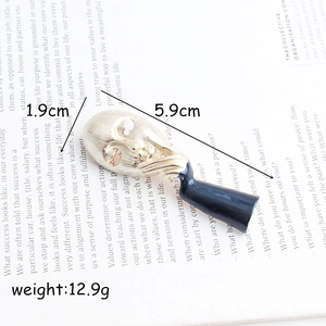 Abstract enamel face mask brooch pin in deep blue and gold 5.9cm x 1.9cm artistic jewelry