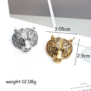Broche tête de tigre rétro en strass doré et argenté avec relief animalier détaillé