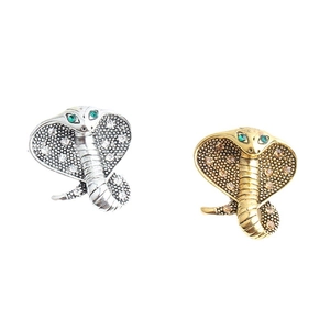 Snake brooch pins in gold and silver plating with crystal rhinestones and green eyes