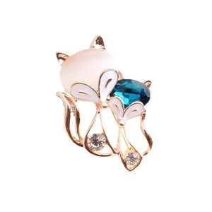 Eleganter Fuchsanstecker mit rosa Opal, blauem Kristall und Strass in Roségold-Optik