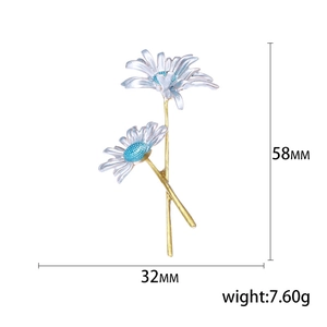 Handcrafted enamel daisy brooch set with white petals and blue floral centers