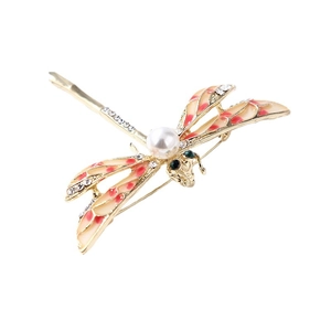 Creative dragonfly enamel brooch with large pearl and sparkling rhinestone wings