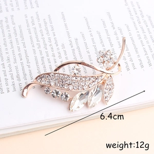 Creative rose gold leaf flower enamel brooch with sparkling crystals and rhinestones