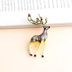 Elegant cartoon elk deer brooch in alloy with marble texture enamel and green antlers
