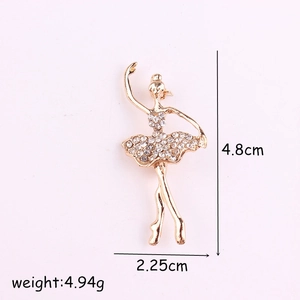 Broche de danseuse de ballet élégante en alliage doré avec strass brillants et émail
