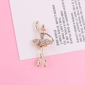 Élégante Broche Ballerine pour Femmes en Alliage avec Strass Épingle Fille Dansante Plaqué Or Argent Bijoux de Mode Accessoires
