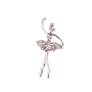 Broche de danseuse de ballet en argent élégante avec des strass brillants en pose