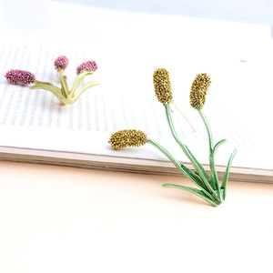 Creative Enamel Flower Wheat Brooch Pin Zinc Alloy Floral Plant Lapel Pin Jewelry For Women Men Clothing Decor Accessories