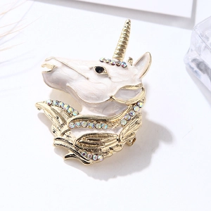 Cute Unicorn Enamel Brooch Pin Gold Plated Alloy With Sparkling Rhinestones Fashion Animal Lapel Pin For Women Men Gift