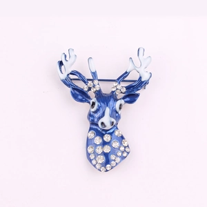 Mignonne Broche Tête de Renne en Émail avec Strass Épinglette Animal en Alliage de Zinc Bijoux pour Femmes Hommes Cadeau de Noël