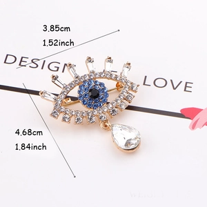 Broche œil de cristal doré avec pendentif goutte d'eau, taille 1,52x1,84 pouces