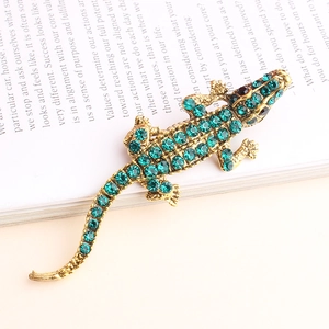 Broche Crocodile en Strass Animal Mignon Alliage de Zinc Vert Émeraude Argent Bijoux de Mode Vintage pour Hommes Femmes