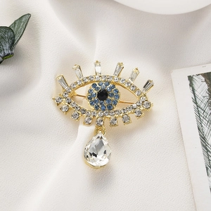 Broche Mauvais Œil Bohème Avec Pendentif En Cristal Goutte Alliage Couleur Or Strass Œil Pin Pour Femme Bijoux Manteau