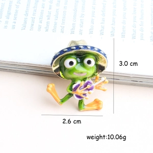 Green enamel frog brooch with guitar, fashion animal pin measuring 3.0cm height