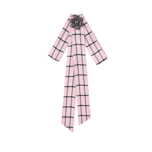 Broche nœud en ruban à carreaux rose et noir avec une fleur en cristal gris étincelant