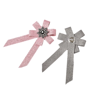 Elegant striped bowtie brooches with snowflake rhinestone and safety pin backing