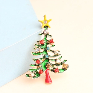 Broche sapin de Noël créative en émail vert ornée de strass colorés scintillants
