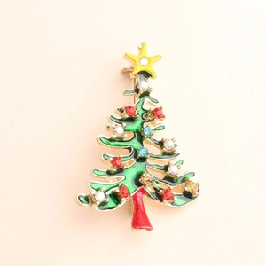 Broche Sapin de Noël en Émail Alliage de Zinc Strass Épingles Festives pour Femmes Hommes Bijoux de Noël Cadeau Vert Or