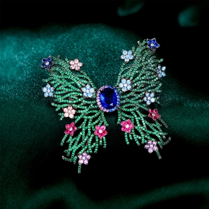 Luxury Butterfly Brooch For Women Gold Plated Copper Multi Color Zirconia Floral Rhinestone Pin For Suit Coat Banquet Jewelry