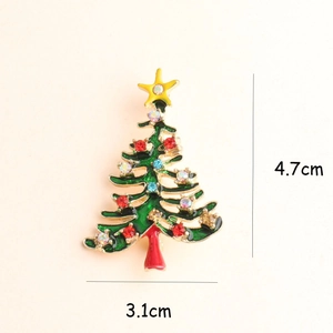 Broche sapin de Noël en émail avec strass colorés et étoile dorée, hauteur 4,7 cm