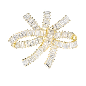 Sparkling gold bow brooch for women inlaid with zircon crystals for scarves and hats