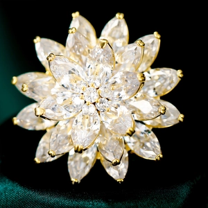 Elegant 3-Layer Snow Lotus Brooch For Women Gold Plated Copper Marquise Cut Zirconia Floral Corsage Shawl Pin Jewelry Gift