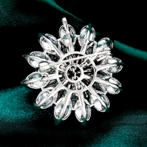 Detailed back view of silver lotus brooch showing secure pin and pendant loop