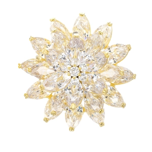 Elegant gold-plated three-layer snow lotus flower brooch with marquise-cut zircon stones