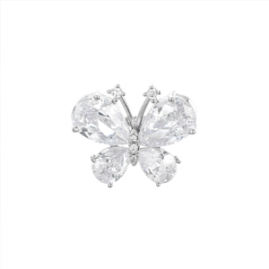 Elegant butterfly pin with silver plating and sparkling cubic zirconia stones