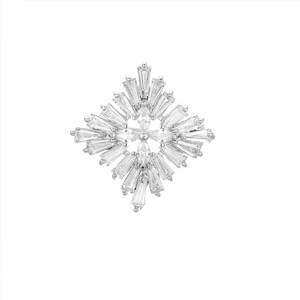 Luxury silver-toned snowflake brooch with baguette and marquise cut cubic zirconia
