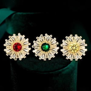 Élégante Broche Tournesol en Zircon Cuivre Plaqué Or Épingle à Fleurs pour Femme Mariage Banquet Bureau Bijoux de Mode