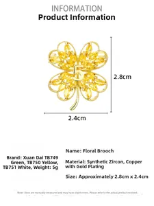 Detail showing clover brooch dimensions with golden number five and yellow zircon stones