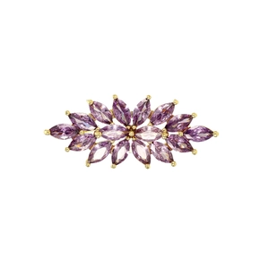 Eleganter Gold-Blumen-Brosche mit lila Zirkonia-Kristallen für Anzüge und Uniformen