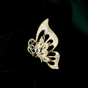 Gold Plated Copper Butterfly Brooch With Zirconia Elegant Hollow Design Fashion Jewelry Accessory For Women Coat Gift