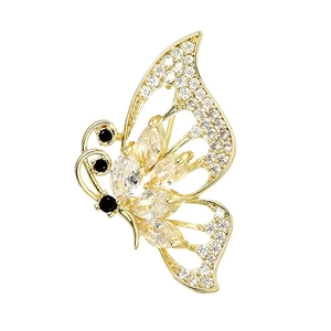 Elegant hollow butterfly brooch with sparkling crystals and gold plating for women