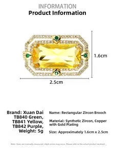 Dettaglio macro della spilla a balia con zircone giallo e indicazione delle misure