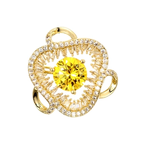 Anello a fiore in oro con gemma gialla e zirconi brillanti dal design lussuoso