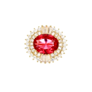 Luxuriöser ovaler roter Kristallring mit Diamanthalo und Goldbeschichtung
