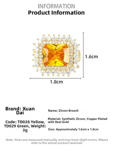 Vista de detalle del broche de flor con circón amarillo y cobre bañado en oro fino