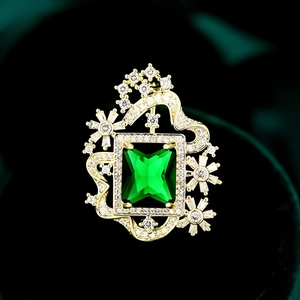 Broche Vintage Rectangular de Zirconia para Mujer Cobre Chapado en Oro Pin Anti-exposición Lujoso Geométrico Floral Accesorio de Ropa Regalo