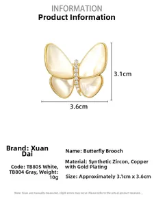 Detailansicht der 3,1x3,6cm Naturmuschel Schmetterling Brosche mit Goldplattierung