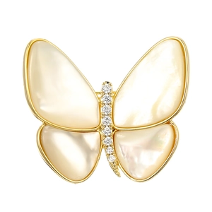Eleganter Schmetterlingsbrosche aus Gold mit natürlichen weißen Perlmuttflügeln