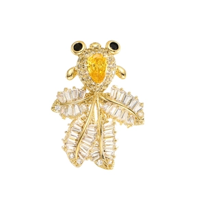 Exquisite Goldfisch-Brosche in Gold mit birnenförmigem gelbem Stein und Zirkonsteinen