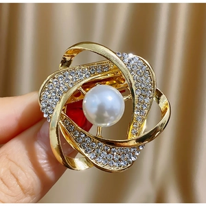 Élégante Broche Fleur en Spirale en Alliage Plaqué Or Avec Künstliche Perles et Strass Boucle d'Écharpe Clip de Vêtement Bijoux pour Femmes
