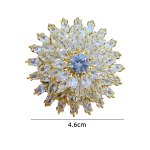 Macro detail of 4.6cm multilayer zircon snowflake brooch with intricate crystal petals