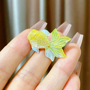 Elegant natural shell goldfish brooch with magnetic clasp in blue and yellow tones